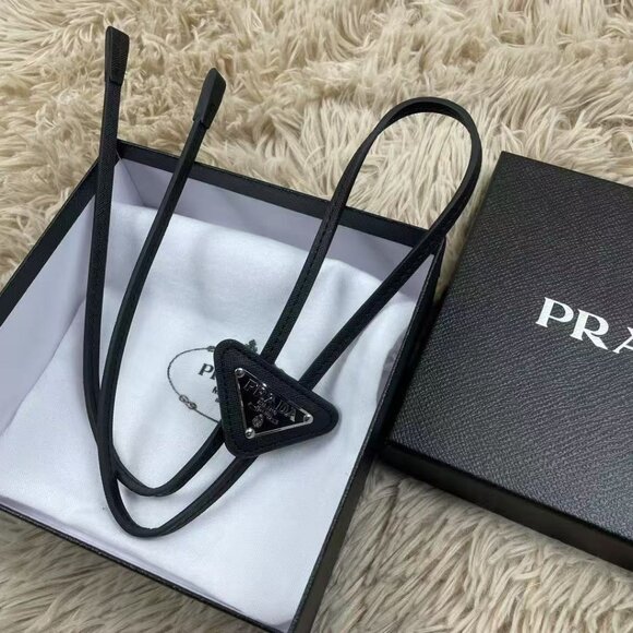 Prada Black Saffiano Leather Bolo Tie - Picture 1 of 5